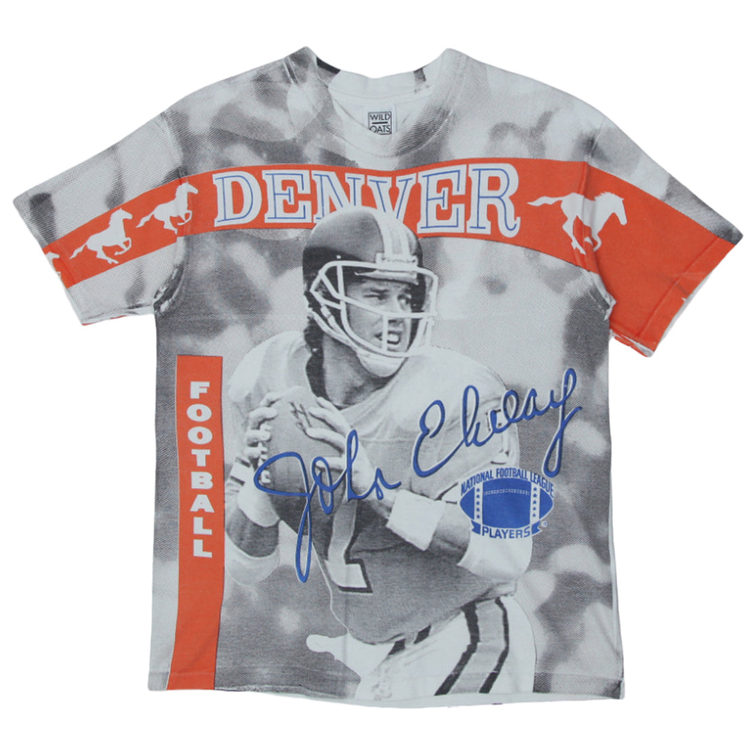 Vintage Denver Broncos NFL AOP T-Shirt by Wild Oats John Elway Made In USA Size Large - Fashion Rerun Vintage Migration_T-Shirt