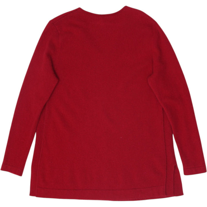 Ladies J Jill 100% Cashmere V-Neck Sweater Red Split Hem Size L