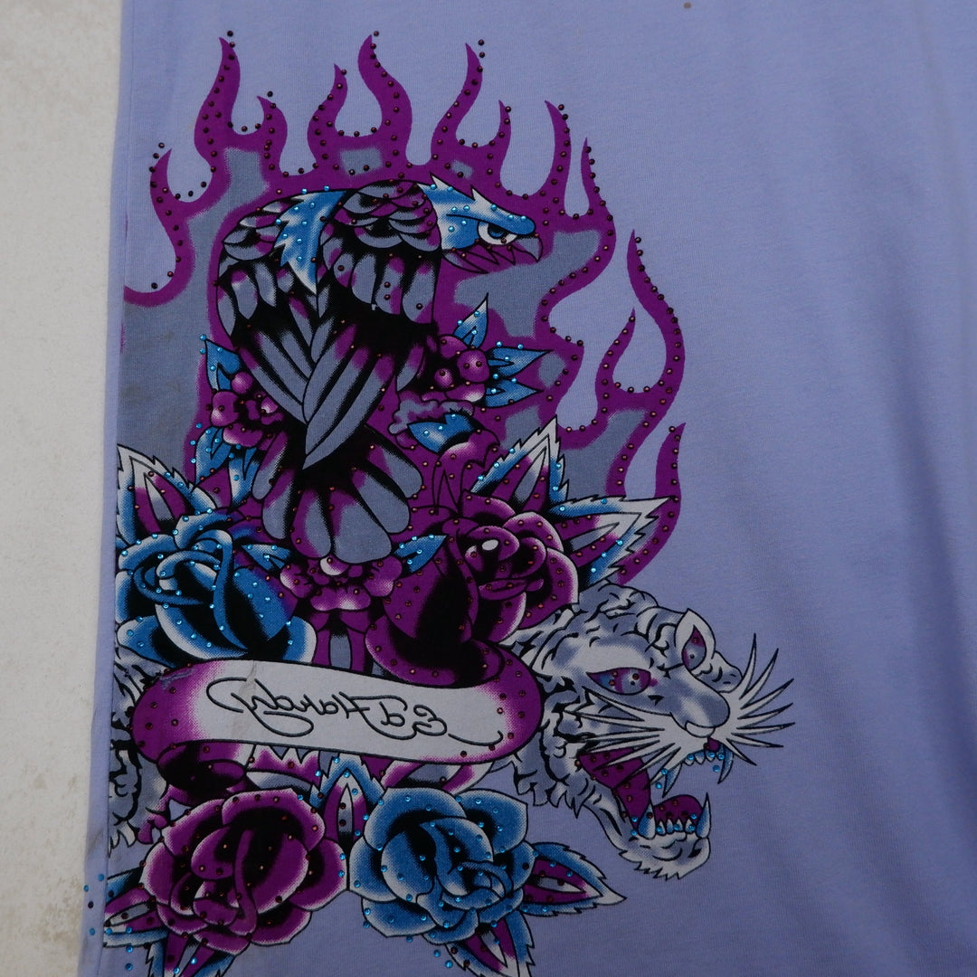 Y2K Mens Ed Hardy By Christian Audigier Beaded Polo T-Shirt