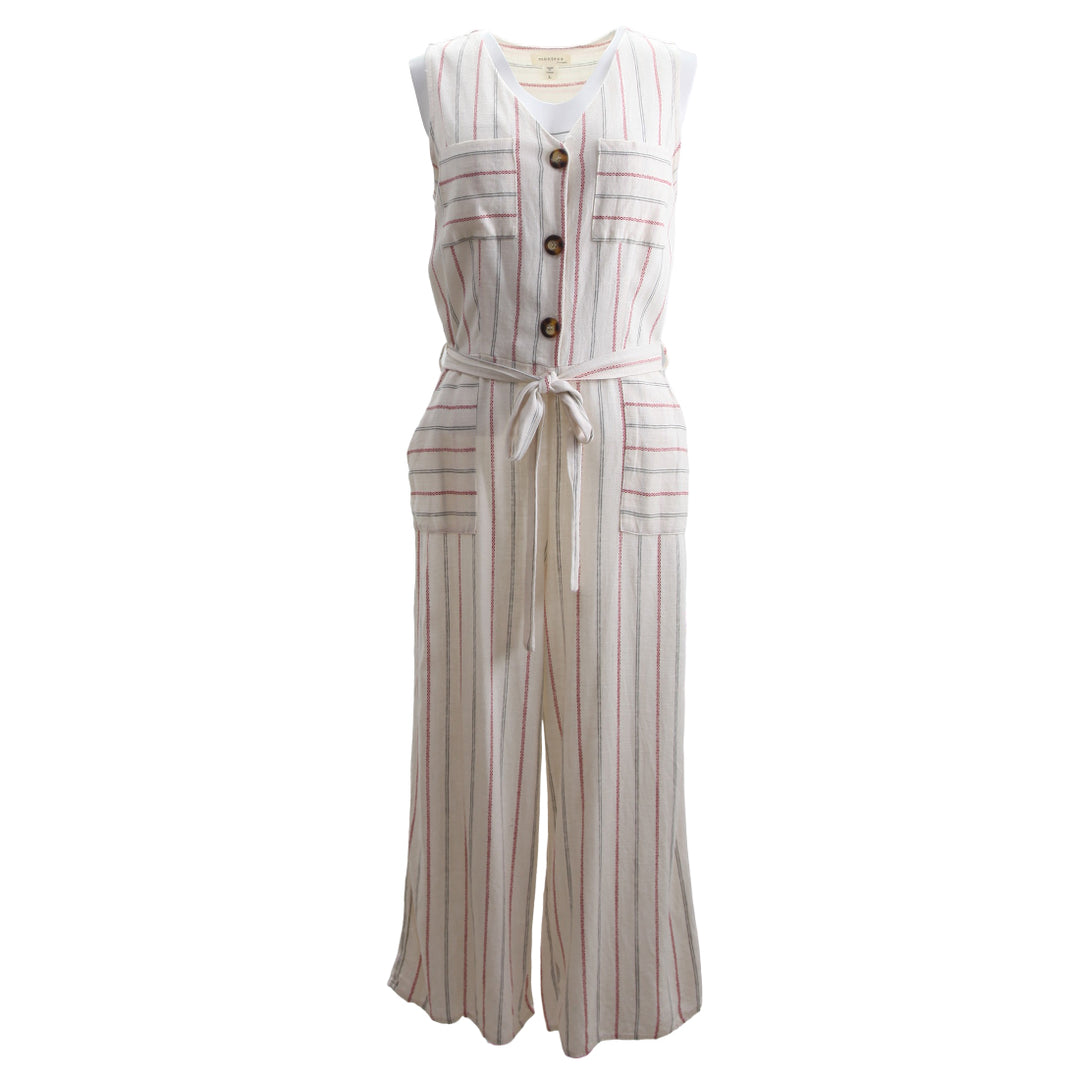 Ladies Monteau Sleeveless Striped Crop Jumpsuit