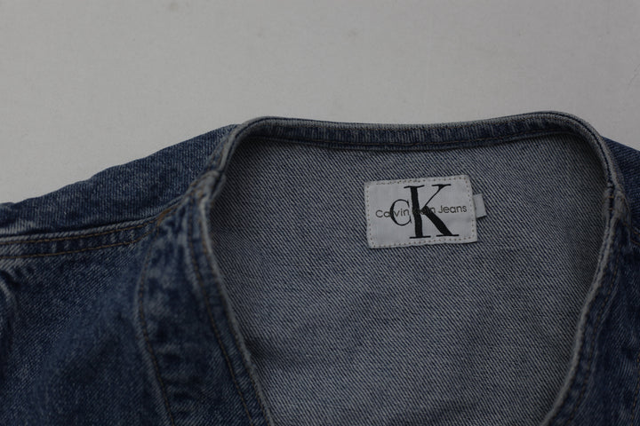 Vintage Calvin Klein Jeans Denim Button CK Vest Women’s Leather Patch