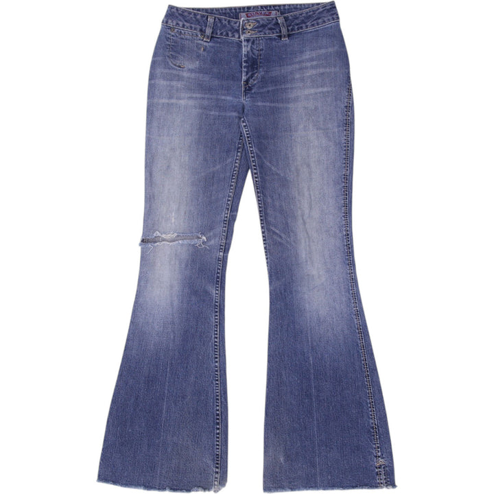 Y2K Ladies Silver Jeans Ripped Flared Mid Low Rise Jeans Size 30