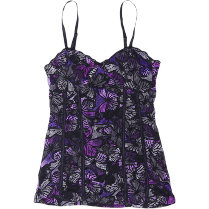 Y2K Ladies No Boundaries Mesh Overlay Butterfly Print Cami Tank Top Size S