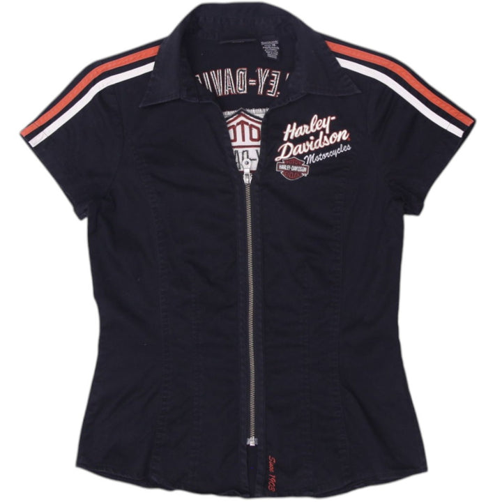 Ladies Harley Davidson Shirt Black Zip Graphic Motorcycle XS