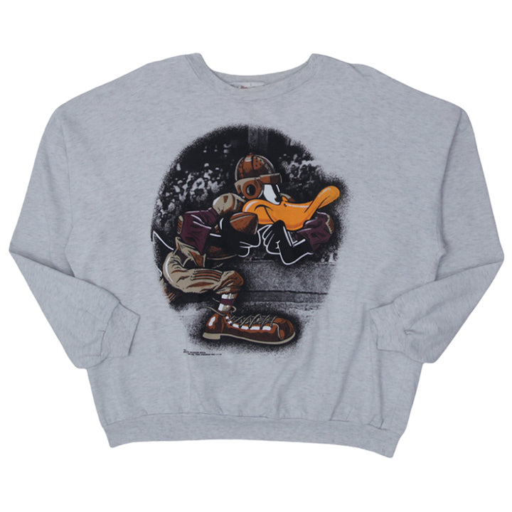 Vintage 1992 Looney Tunes Sweatshirt With Daffy Duck Football Graphic Novel Teez Brand - Fashion Rerun Vintage Migration_Sweaters