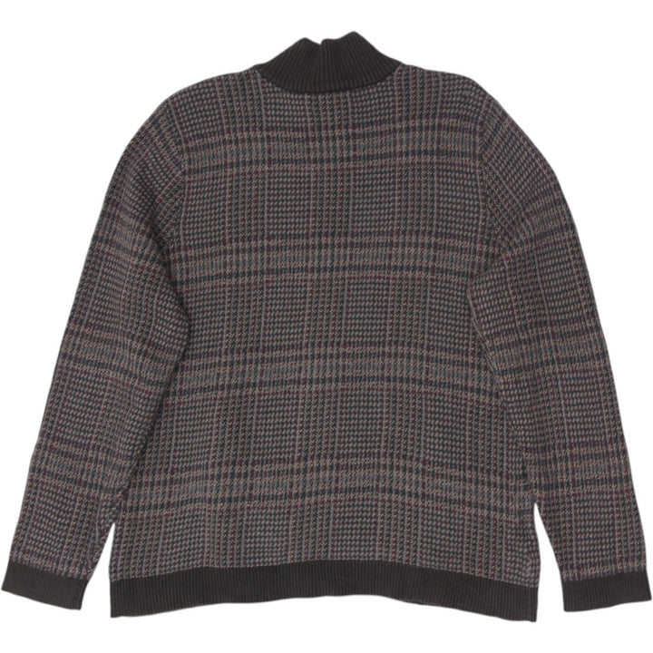 Vintage Mens Ralph Lauren Brown Checkered Full Zip Plaid Sweater