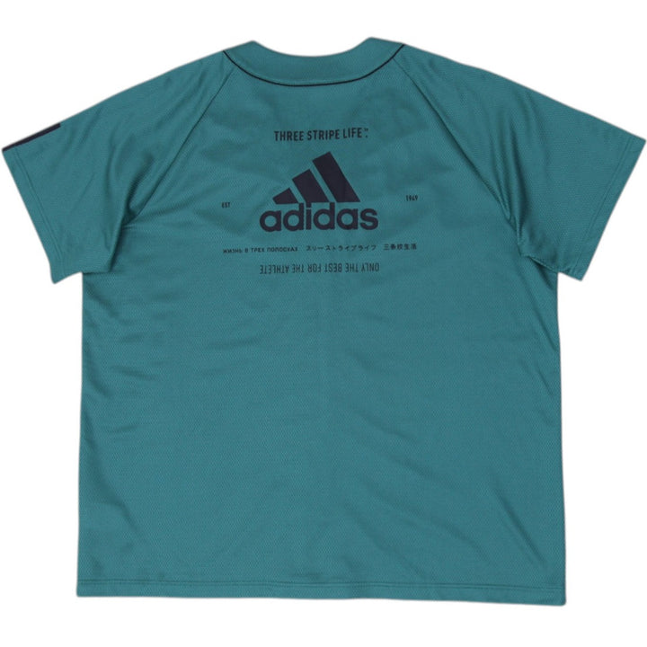 Mens Adidas Baseball Jersey Green Button Up Short Sleeve Logo | Migration_Jerseys - Side View | Fashion Rerun