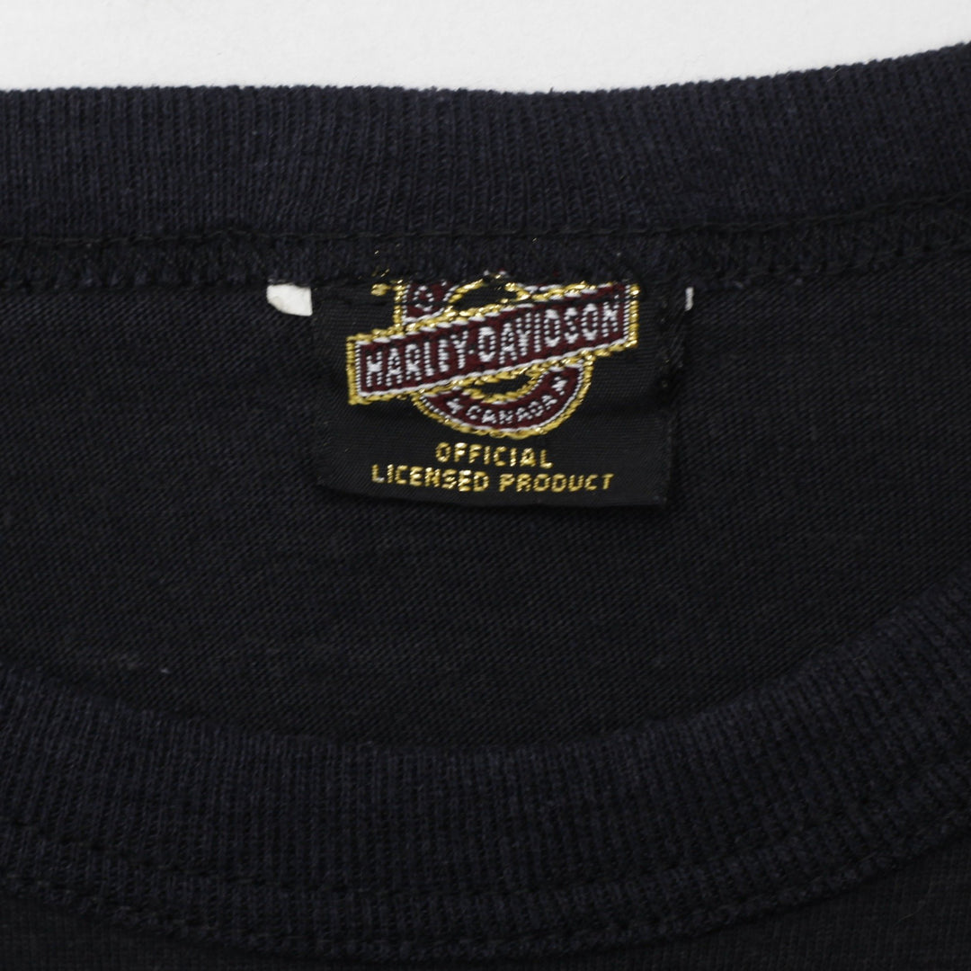 Vintage 1980s Harley-Davidson 3D Emblem Black Single Stitch T-Shirt | Migration_T-Shirts - Back View | Fashion Rerun