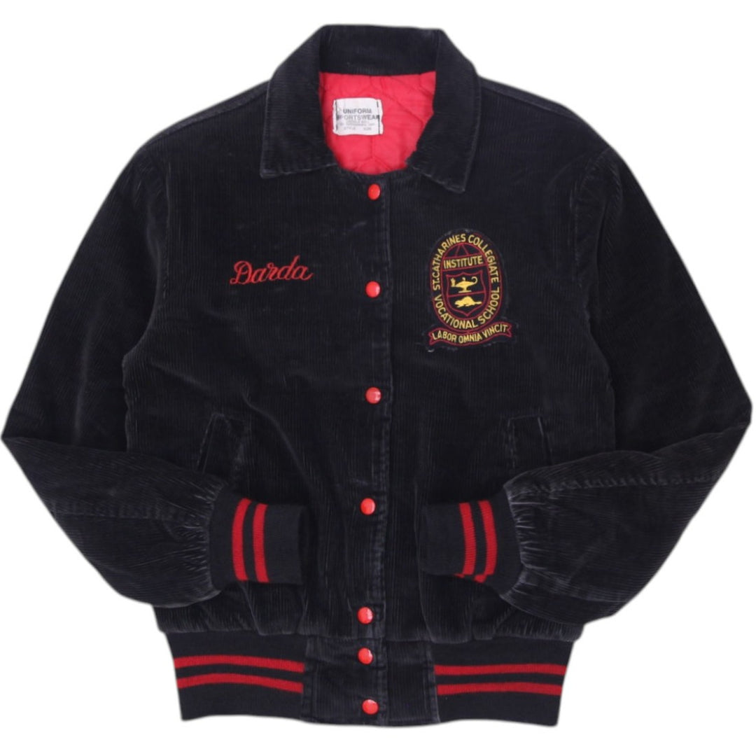 Vintage Uniform Sportswear Varsity Jacket Black Corduroy Embroidered Patch | Migration_Jackets | Fashion Rerun