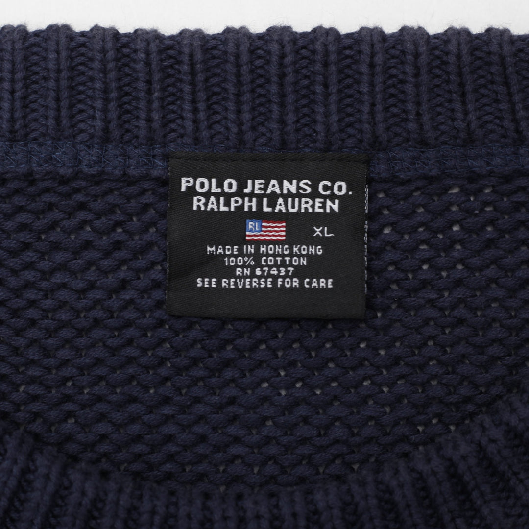 Vintage Polo Ralph Lauren Navy Blue Cotton American Flag Knit Sweater XL