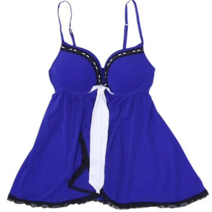 Ladies La Senza Lingerie Blue Lace Trim Bow Babydoll