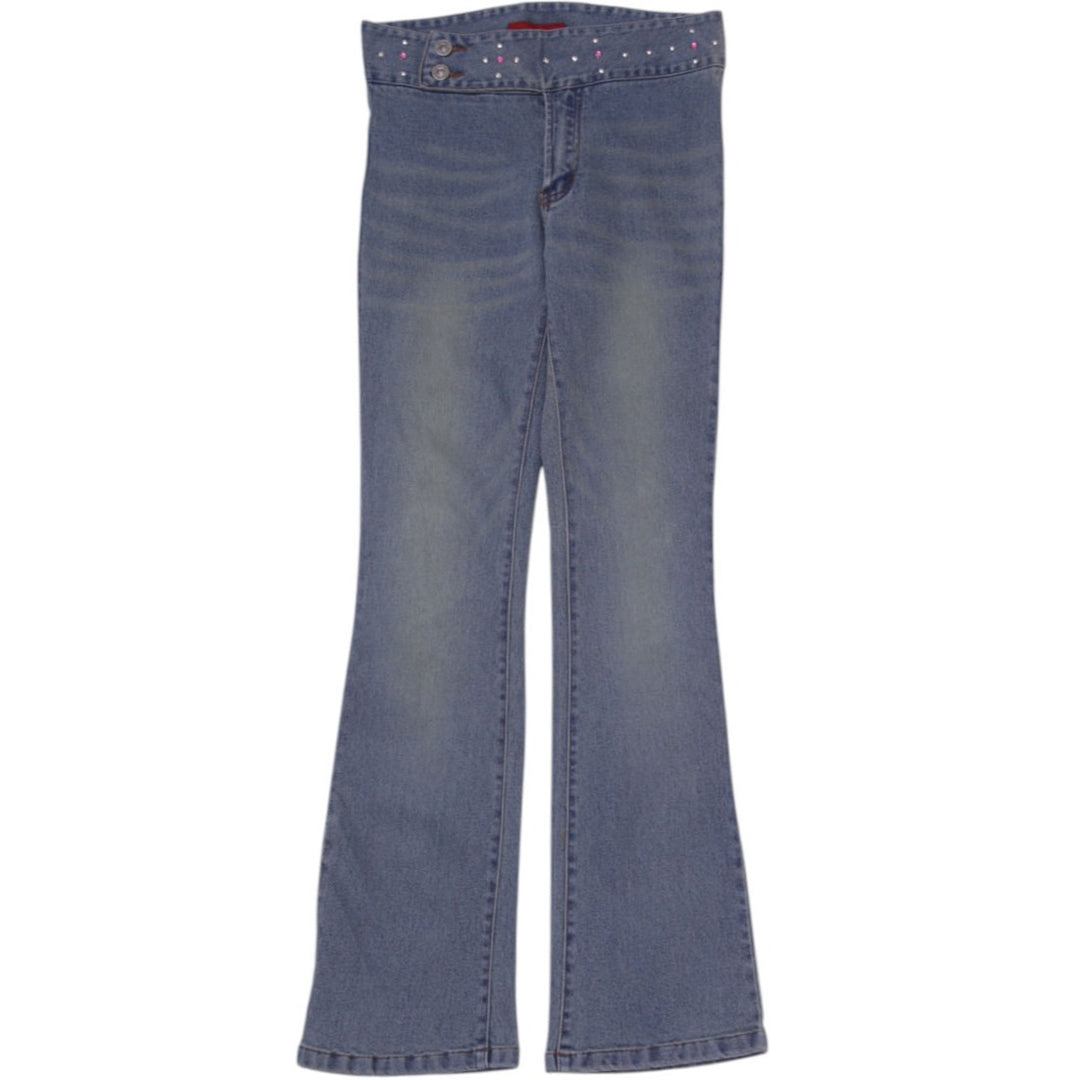 Y2K Ladies Pocketless Bell Bottoms Studded Low Rise Flare Jeans Size M