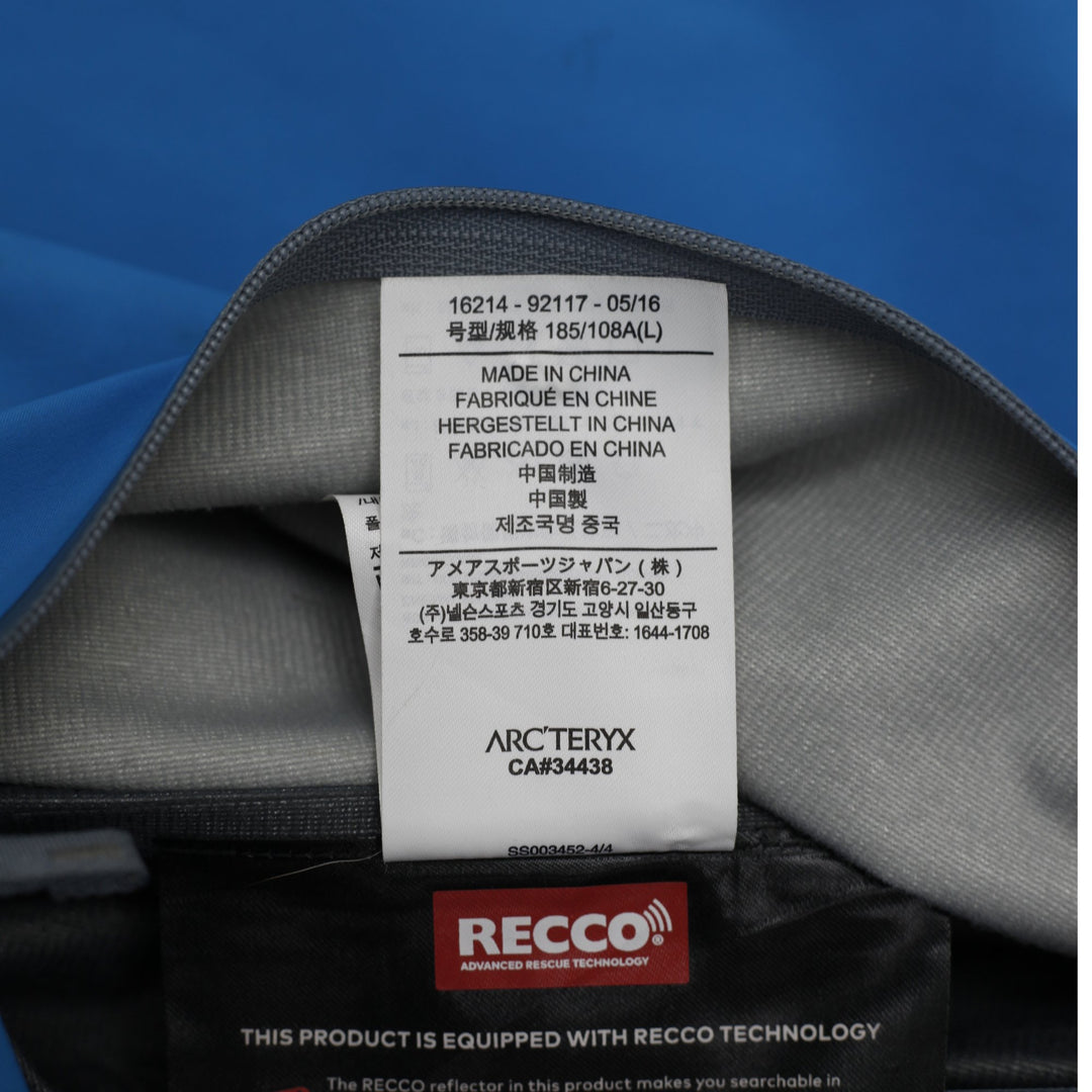 Mens Arc'teryx Jacket Blue Hooded Lightweight Waterproof L