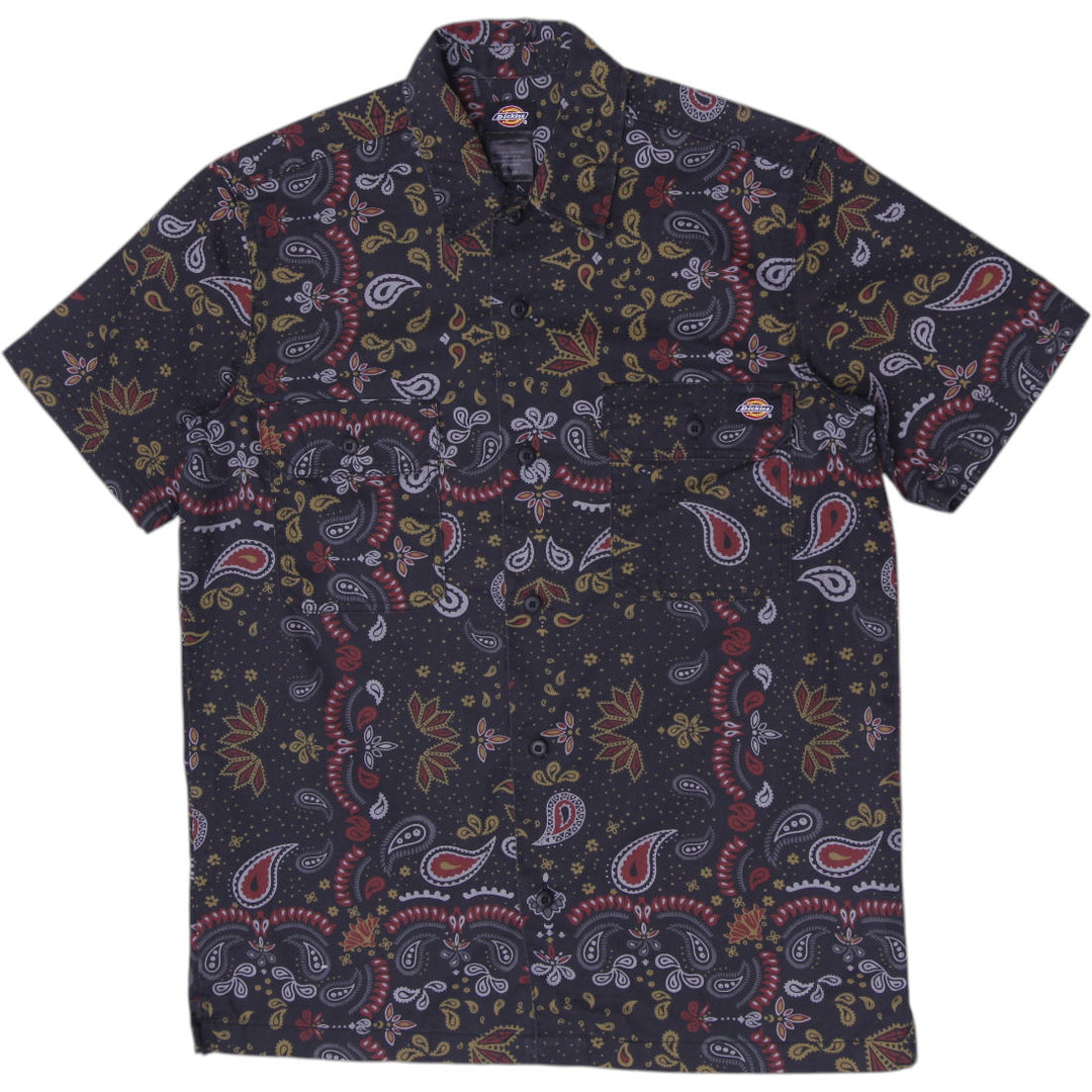 Mens Dickies Paisley Bandana Print Short Sleeve Button-Up Shirt