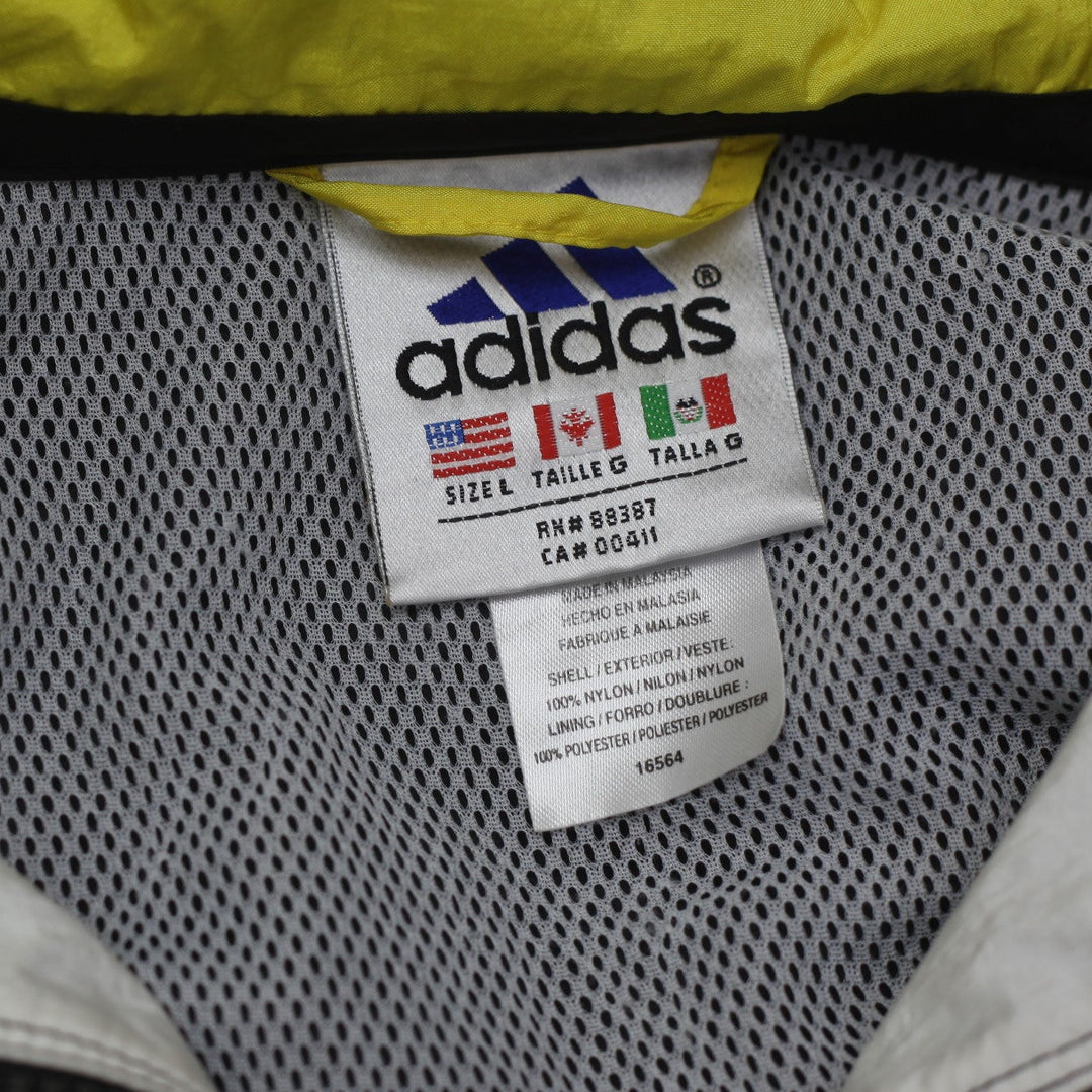 Vintage 90s Adidas Windbreaker Jacket Full Zip Striped Bumble Bee Yellow