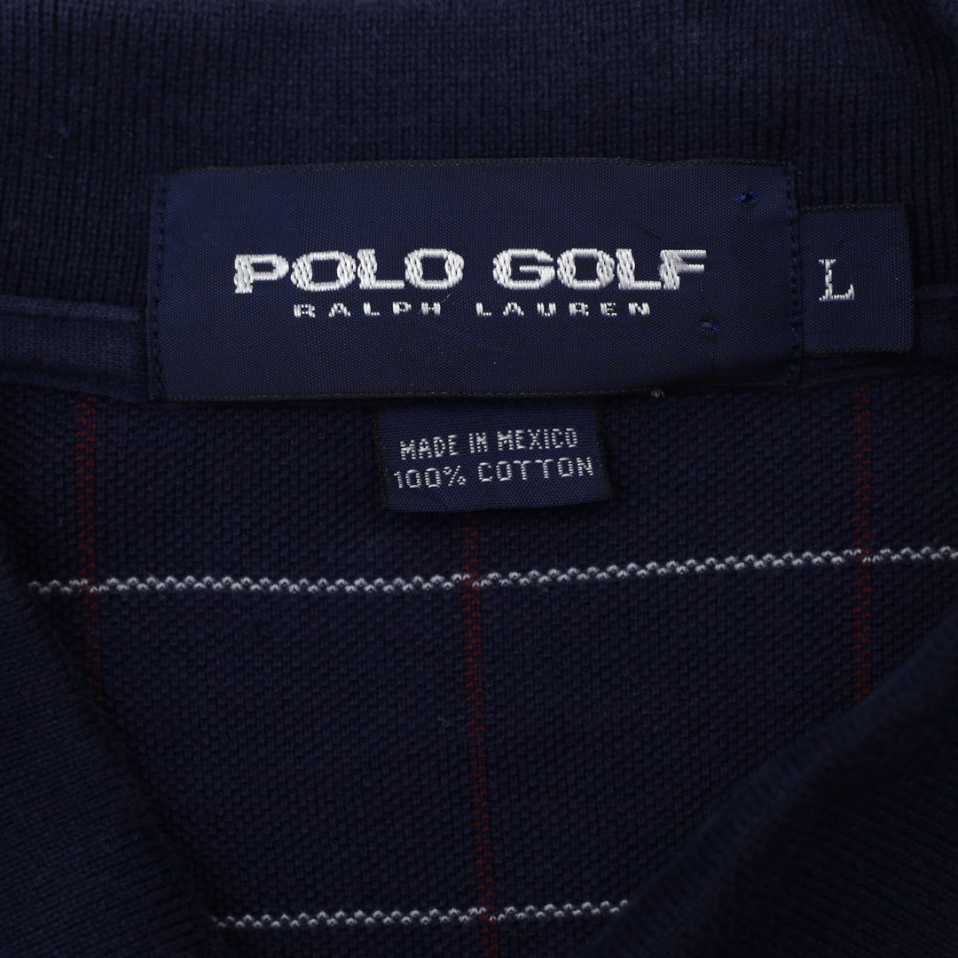 Mens Polo Golf Ralph Lauren Navy Checkered Cotton Long Sleeve Polo T-Shirt L | Migration_T-Shirts RL Collecti | Fashion Rerun