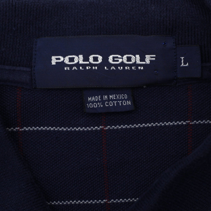 Mens Polo Golf Ralph Lauren Navy Checkered Cotton Long Sleeve Polo T-Shirt L | Migration_T-Shirts RL Collecti | Fashion Rerun