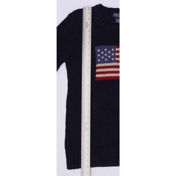 Vintage Polo Ralph Lauren Iconic American Flag Embroidered Star Navy Sweater L