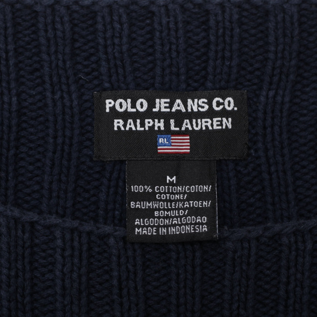 Vintage Ladies 90s Polo Jeans Company Ralph Lauren Navy USA Flag Ribbed Knit