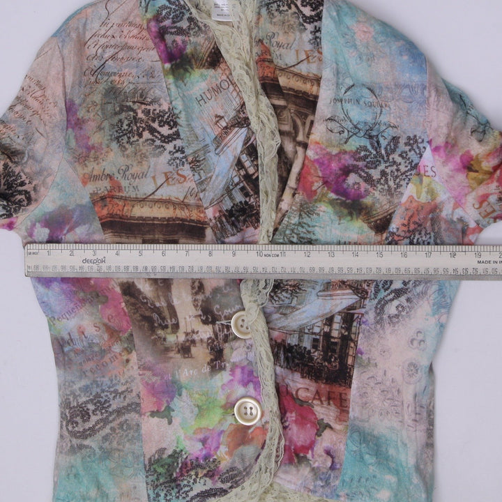 Y2K Ladies Alberto Makali Lace Trim Graphic Print Blazer Jacket Size L