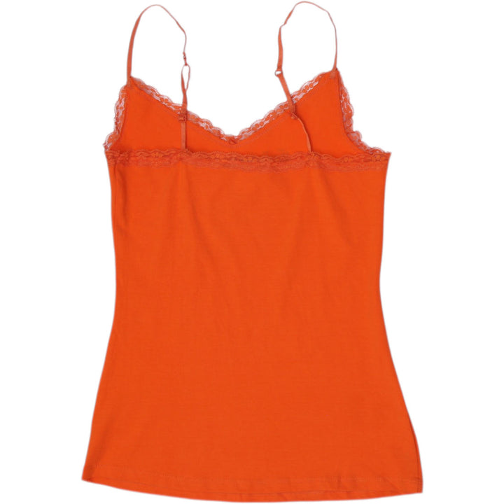 Y2K Ladies TNL Orange Rhinestone Lace Trim Strappy Top Size M