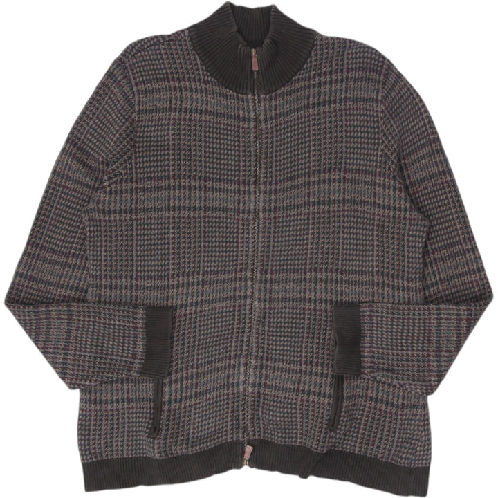 Vintage Mens Ralph Lauren Brown Checkered Full Zip Plaid Sweater