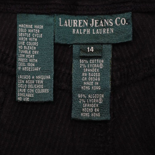 Ladies Lauren Jeans Co. Ralph Lauren Black Corduroy Pants Leather Patch Size 14