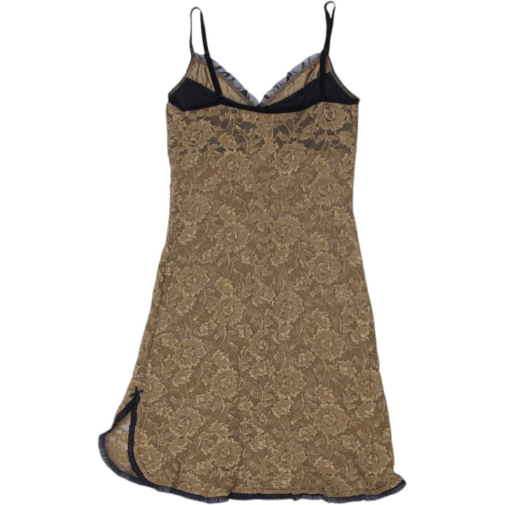 Y2K Ladies Mini Dress Olive Lace Spaghetti Straps | Migration_Dresses - Side View | Fashion Rerun
