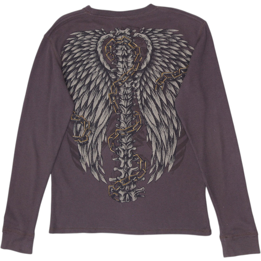 Y2K Mens MMA Elite Double-Sided Skeleton Spine & Angel Wings Long Sleeve T-Shirt