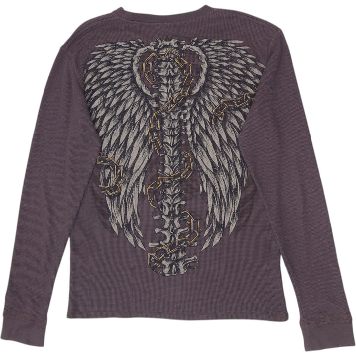 Y2K Mens MMA Elite Double-Sided Skeleton Spine & Angel Wings Long Sleeve T-Shirt