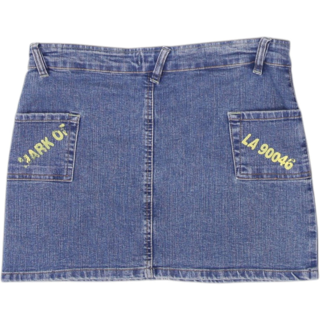 Y2K Ladies Von Dutch Denim Mini Skirt Blue Printed Pockets