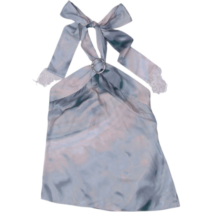 Y2K Ladies Nightwear Blue Satin Lace Halter Top Size XS | Migration_Y2K Tops | Fashion Rerun