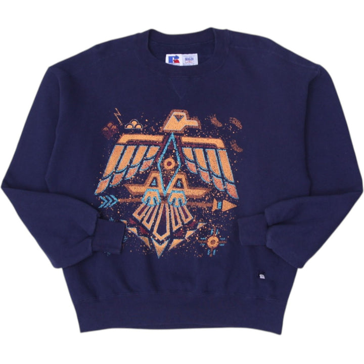 Vintage 80s Russell Athletic Sweatshirt Navy Graphic Print Made in USA Size L | Migration_Sweatshirts | Fashion Rerun