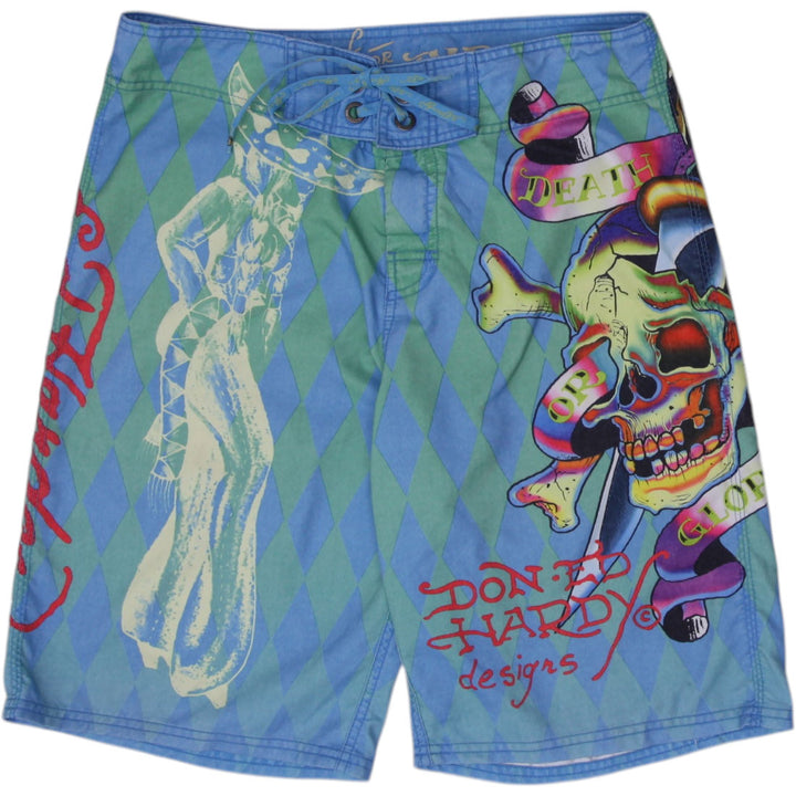 Ed Hardy Graphic Swimwear Polyester Boardshorts Size 32 | Migration_Shorts | Fashion Rerun