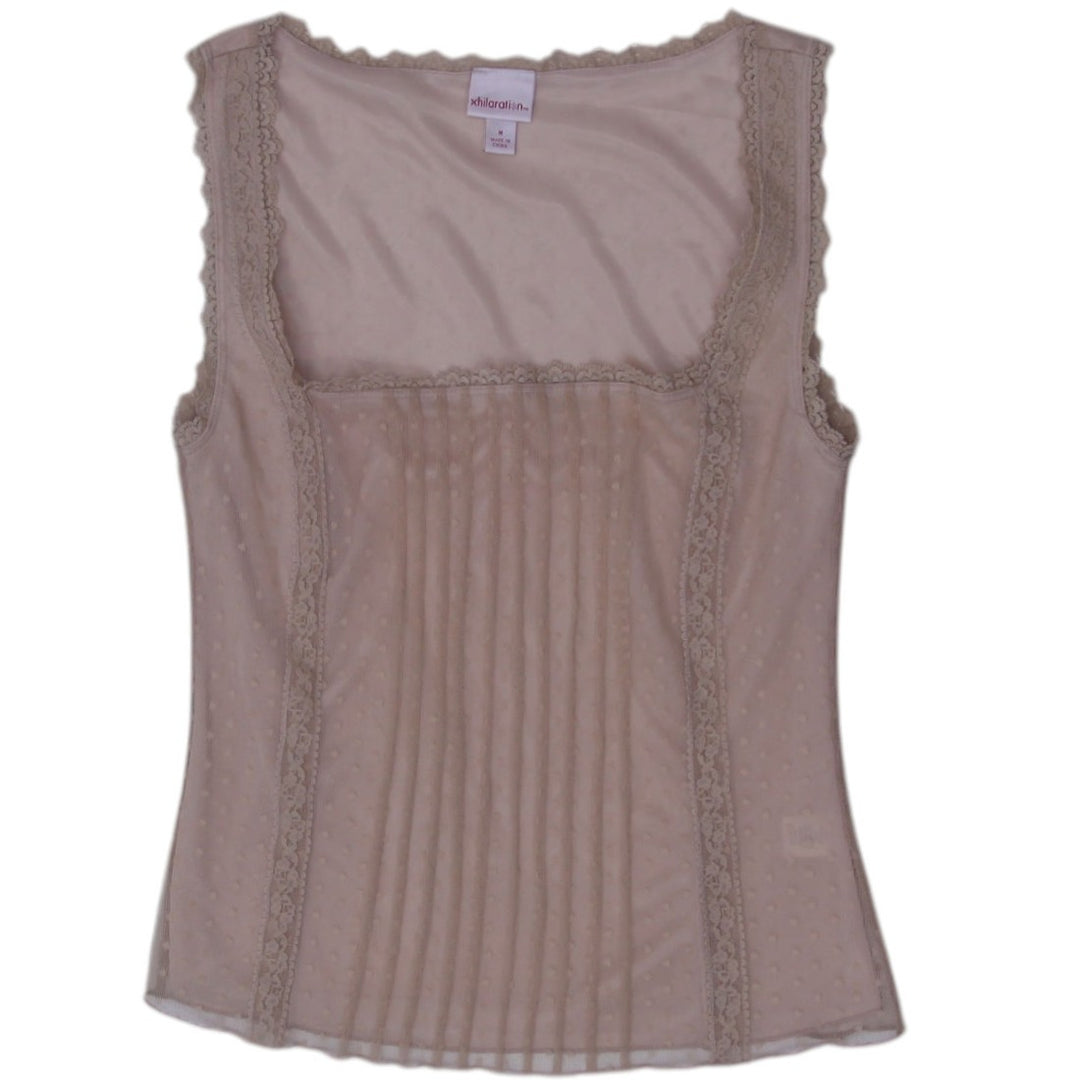 Y2K Ladies Beige Lace Sheer Sleeveless Top Size M | Migration_Y2K Tops | Fashion Rerun