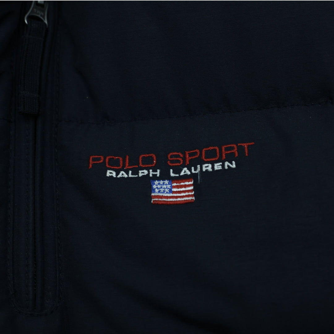 Vintage 90s Polo Sport Ralph Lauren Black Down Puffer Jacket Flag Logo