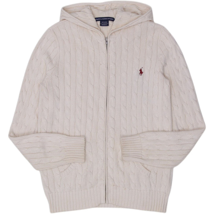 Vintage Womens Ralph Lauren Sport Hoodie Cream Cable Knit Full Zip Large | Migration_Hoodies RL Collection | Fashion Rerun