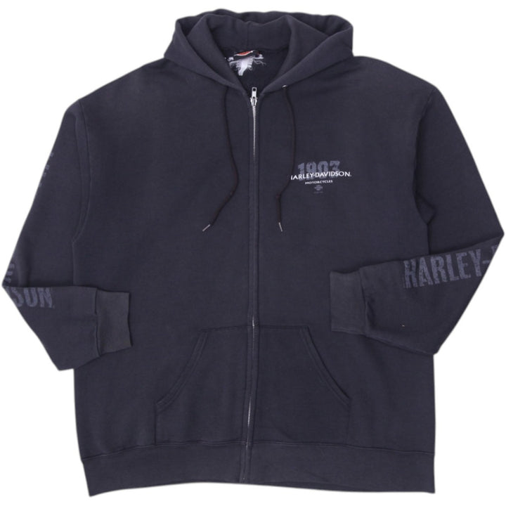 Vintage Mens Harley Davidson Hoodie Black Full Zip Graphic | Migration_Hoodies | Fashion Rerun