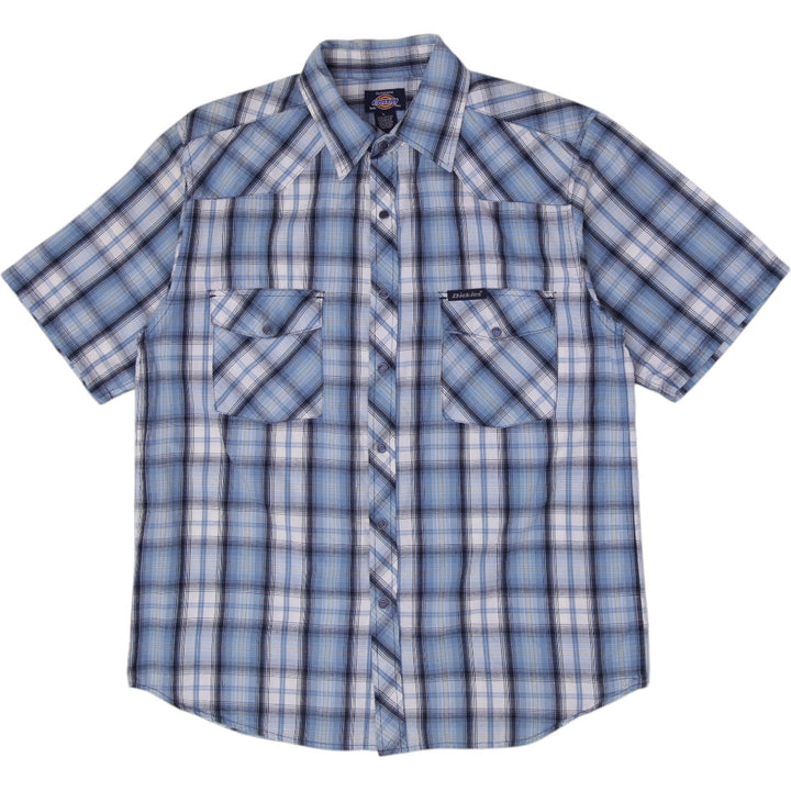 Mens Dickies Plaid Short Sleeve Pearl Snap Western Work Shirt Size L