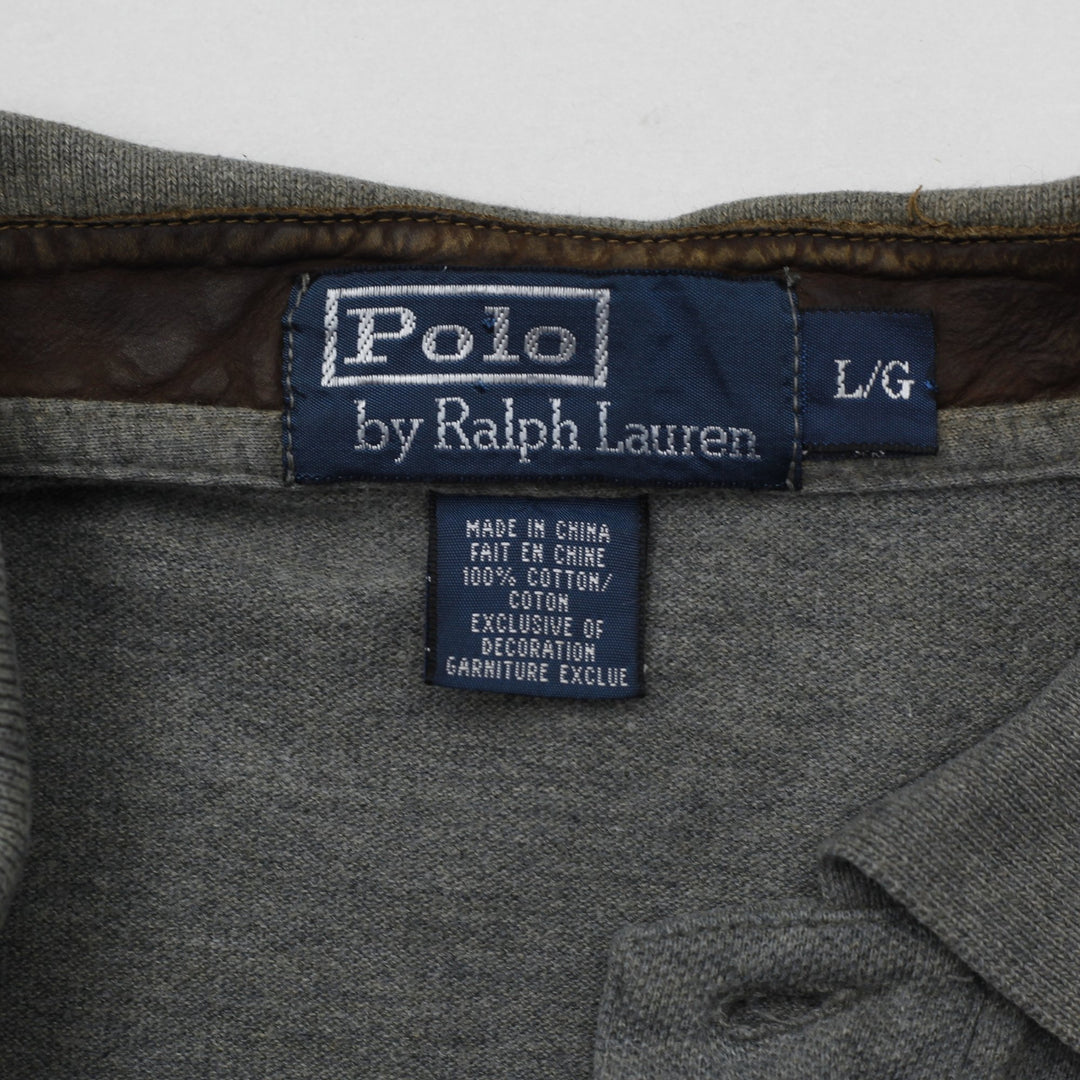 Mens Polo By Ralph Lauren Gray Long Sleeve Pique Cotton Polo T-Shirt | Migration_T-Shirts RL Collection - Bac | Fashion Rerun