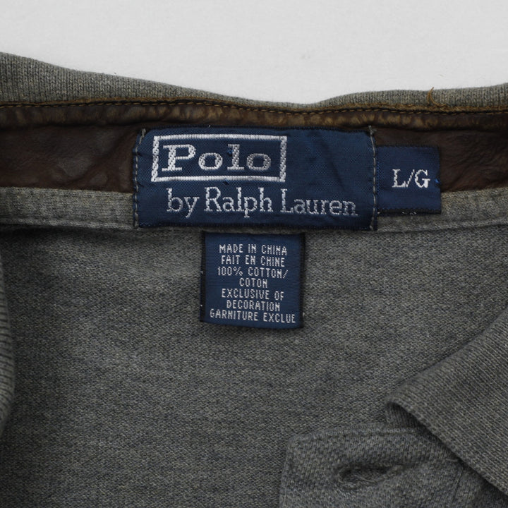 Mens Polo By Ralph Lauren Gray Long Sleeve Pique Cotton Polo T-Shirt | Migration_T-Shirts RL Collection - Bac | Fashion Rerun