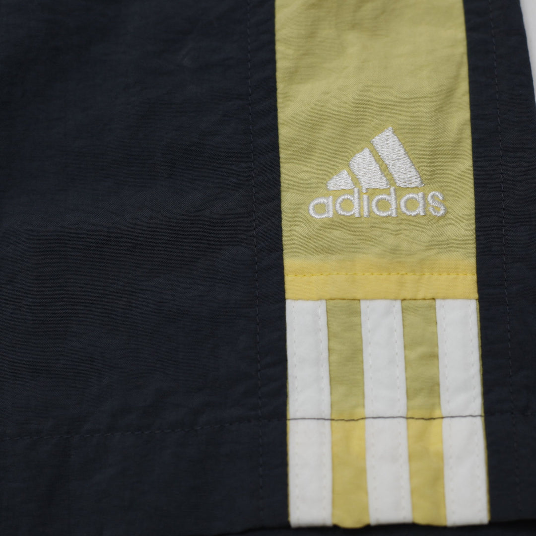 Vintage Adidas 3-Stripe Soccer Shorts Medium Black Yellow Nylon 2005