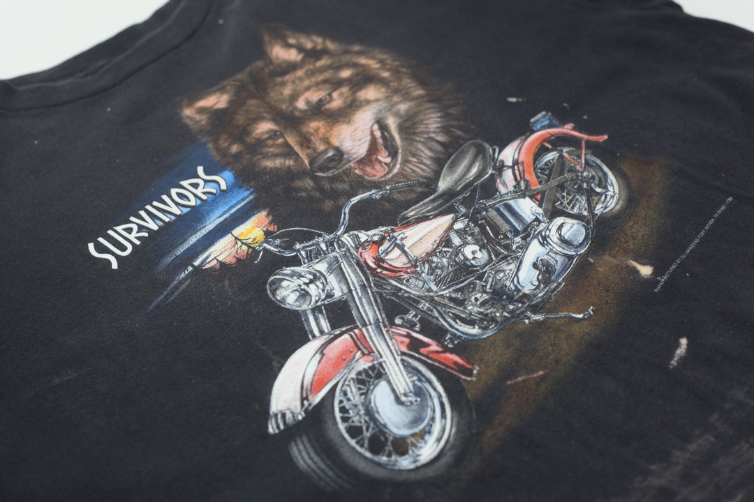1993 Vintage 3D Emblem Survivors Cycle Barn T-Shirt Single Stitch Made in USA XXL