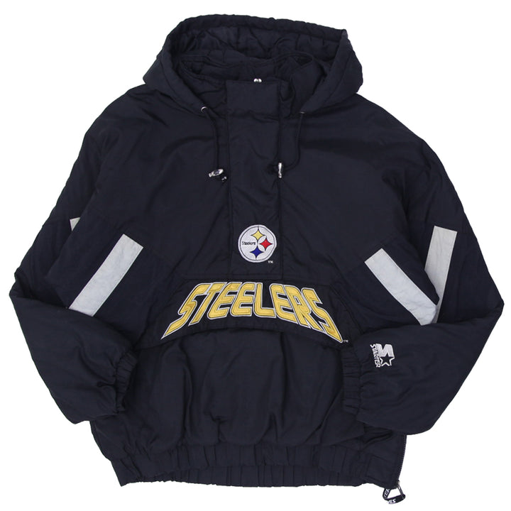 Vintage 90s Starter Pittsburgh Steelers Hooded 1/2 Zip Pullover Jacket