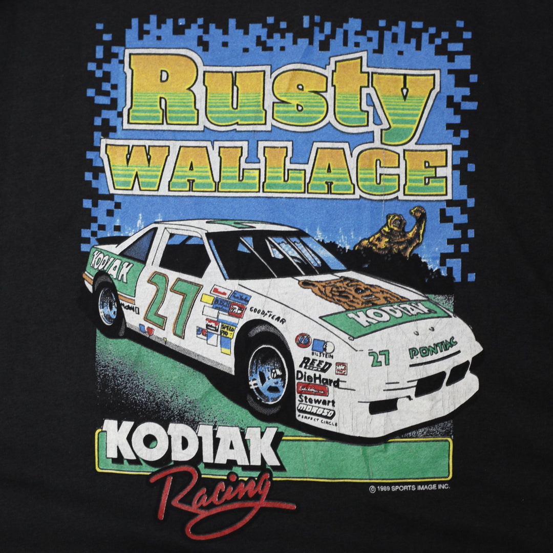 Vintage 1989 Rusty Wallace T-Shirt XL NASCAR Kodiak Racing Bear Single Stitch