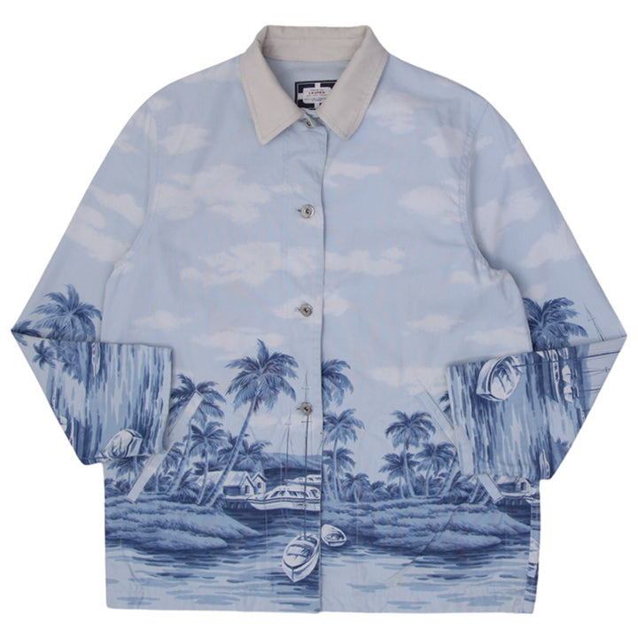Ladies Ralph Lauren Naval Supply Beach Print Barn Coat Tropical Blue