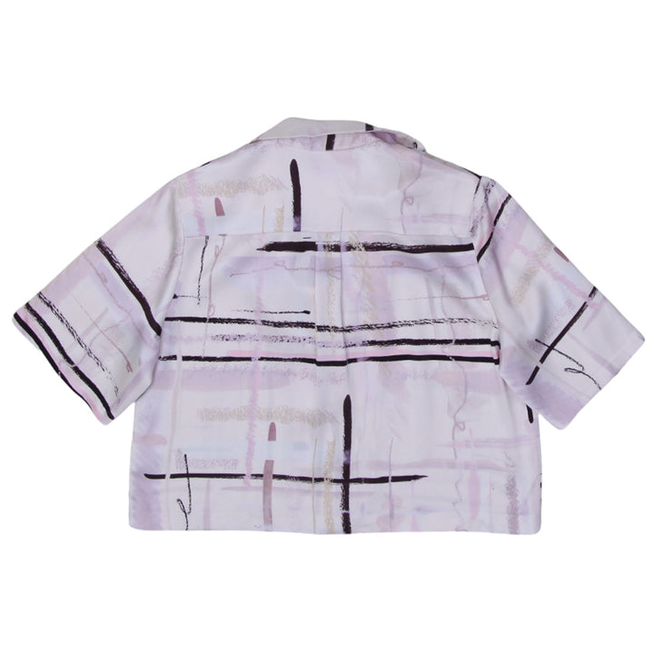 Ladies Babaton Aritzia Pale Pink White Button Front Flowy Cropped Collared Shirt