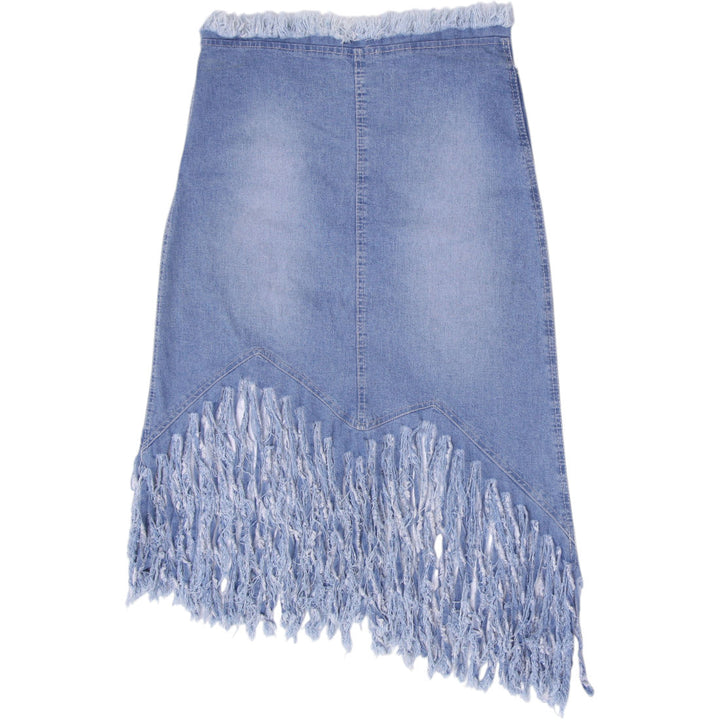 Y2K Ladies ANDYY Rosa Distressed Fringe Denim Midi Skirt Size 38