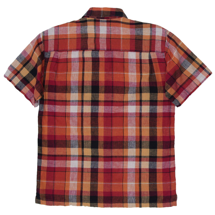 Mens Bill Blass Linen Cotton Flannel Short Sleeve Shirt