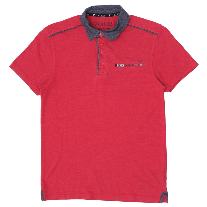 Mens Guess Logo Red Polo T-Shirt